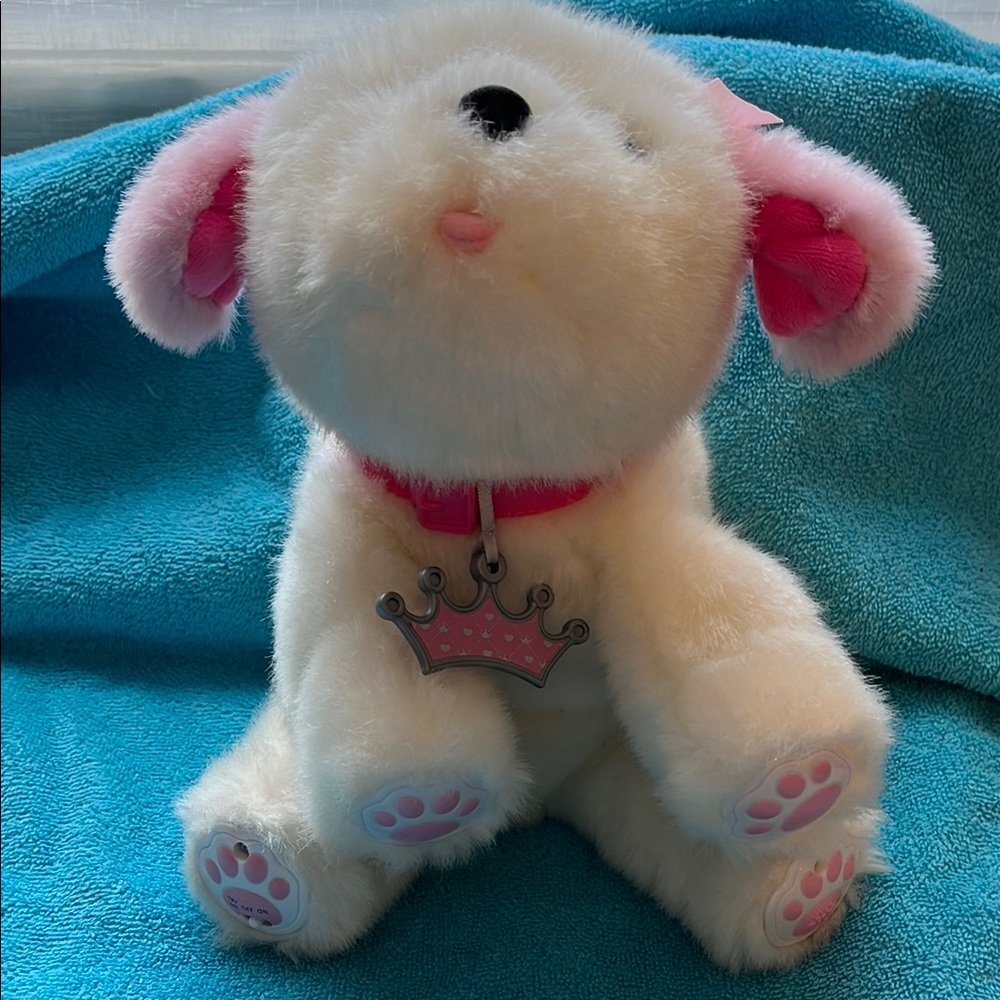 Charming White and Pink Stuffed Mouse with Soft Fur